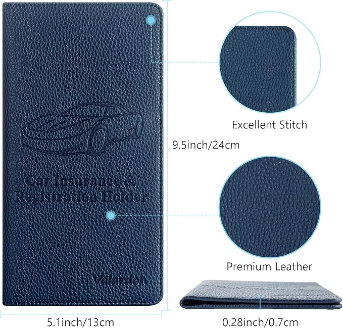 Premium Car Registration and Insurance Card Holder, Car Document Holder for Cards, Driver License & other Essential Documents (Deep Blue)