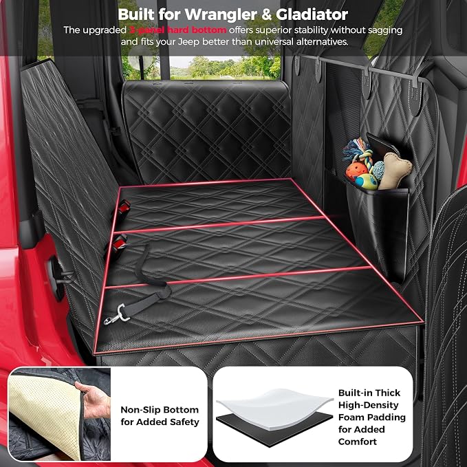 for Jeep Hard Bottom Back Seat Extender for Dogs: for Jeep Wrangler JK JL 2011-2026 & Gladiator JT 2020-2026 4-Door Waterproof 420 lbs Dog Car Seat Cover Dog Hammock W/Door & Seat Protection