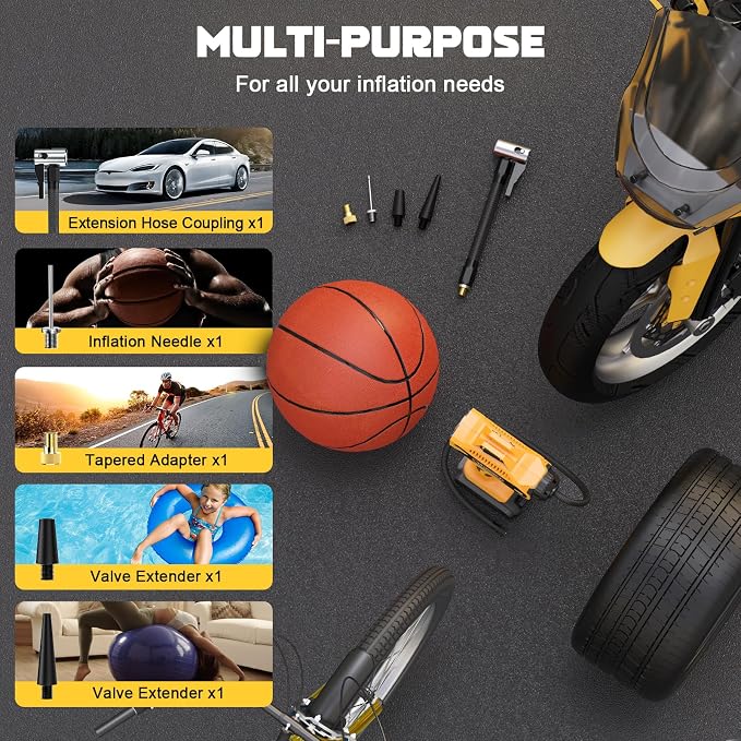 Tire Inflator Air Compressor Compatible with DeWalt 20V Battery Power, 160PSI Cordless Portable Electric Air Pump with Digital Pressure Gauge for Car Motorcycles Bike Ball Auto (Tool Only)