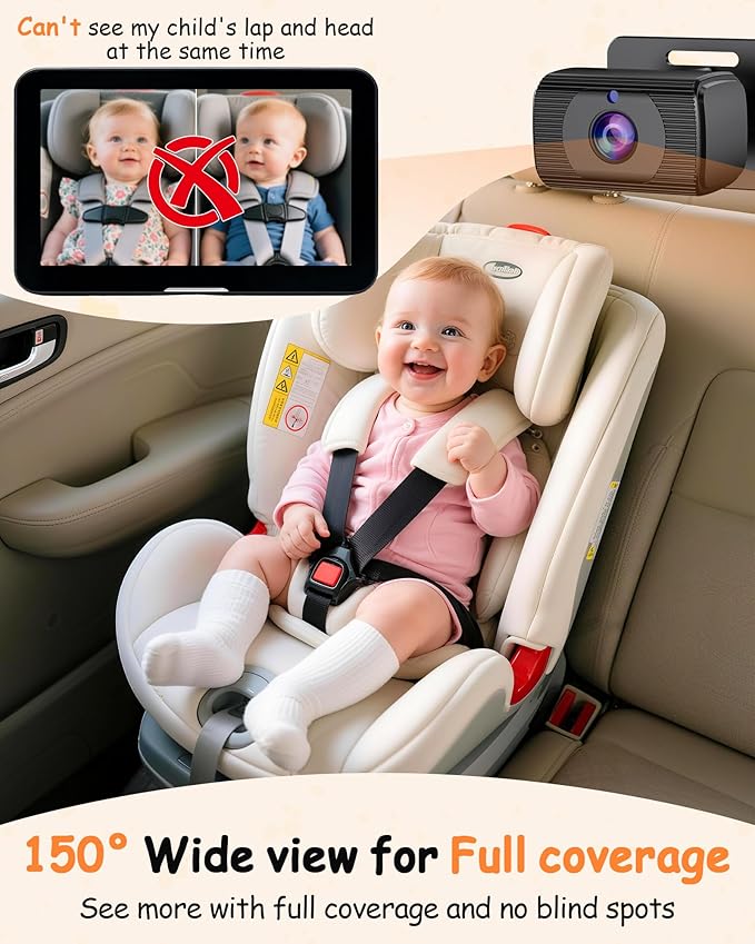 Baby Car Camera 7.2-Inch Monitor: 1080P HD Rear Facing Infant Backseat Camera with Night Vision 360° Rotation Wide Angle USB Plug & Play Anti-Glare Screen for Safe Driving F25