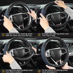 Customized Auto Car Steering Wheel Cover for Chevy 14.5-15 inches, Steering Wheel Cover for Chevrolet (Black+Blue - Standard Size)