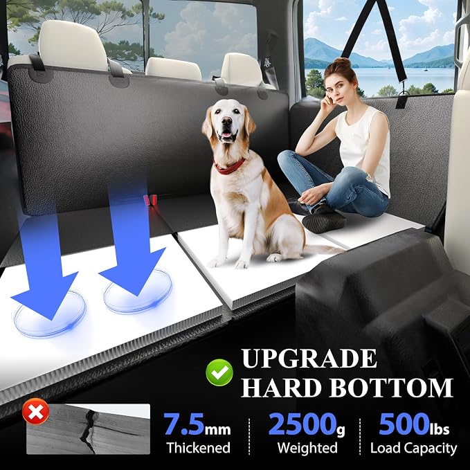 Back Seat Extender for Dogs Truck-Large Space, Hard Bottom PU Leather Dog Pet Seat Cover Back Seat, Anti-Scratch Dog Hammock for Crew Cab Trucks F150, RAM1500, Sierra, Tundra, Silverado