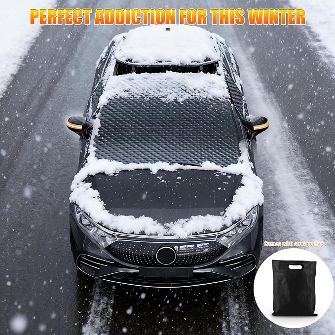 Car Windshield Snow Ice Cover with Side Mirror Covers, Windshield Snow Ice Cover with Magnetic Edges Used for Snow Protection, Rain and Sun, Fits for Most Cars, SUV(61"x47")
