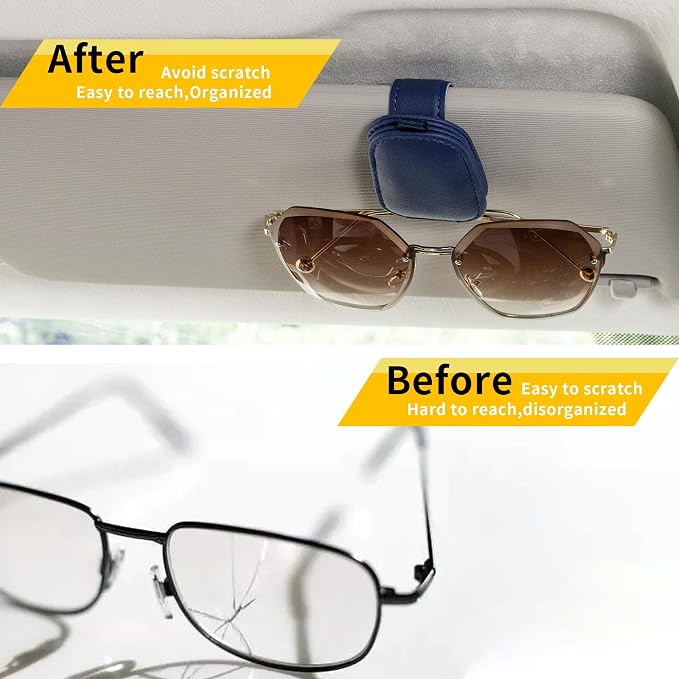 Magnetic Leather Sunglasses Holder for Car, 2 Packs (Blue) | Magnetic Car Visor Accessories