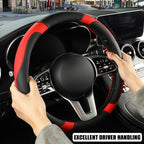 Black Red Breathable Microfiber Leather Steering Wheel Cover | Breathable Anti Slip Grip Cool Sporty Look Glow for Women Men