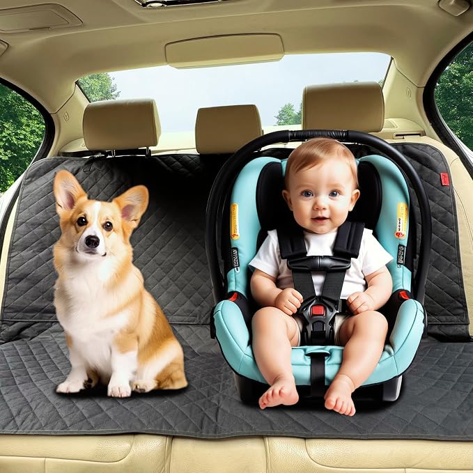 Dog Car Seat Cover, Back Seat Cover for Dogs Pet Car Seat Protector Waterproof Bench Car Seat Cover, Non-Slip Rear Seat Cover with 4 Safety Belt Openings for Safe Travel, Fits Cars Trucks SUVs