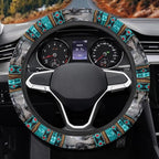 Aztec Horse Teal Gray Car Steering Wheel Cover Universal 15 Inch Anti-Slip Neoprene Auto Steering Wheel Protector Car Accessories Decor for Women Men
