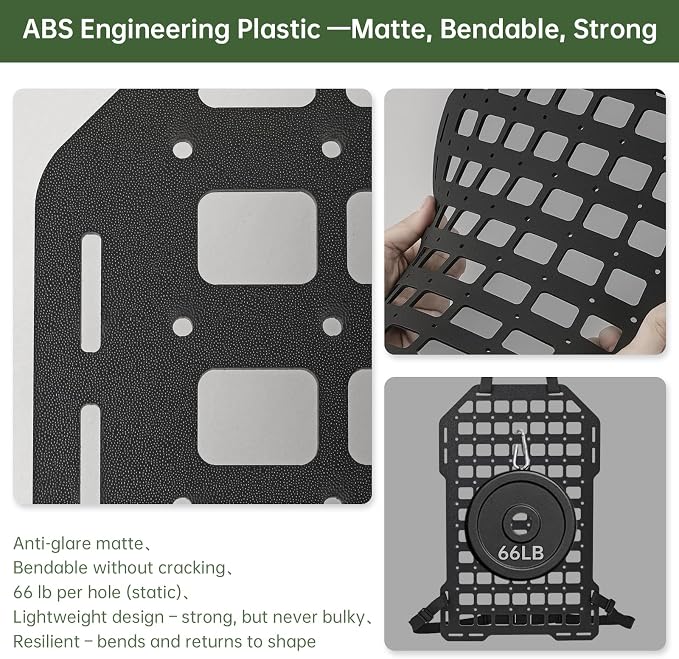 Tactical Car Seat Back MOLLE Panel with Sun Visor Organizer, Rigid ABS Engineering Plastic MOLLE Panel for Truck & SUV, Includes 1 Utility Pouch, Tactical Back Seat Car Organizer | Visor and seat back panels for organized front and rear storage of tool...