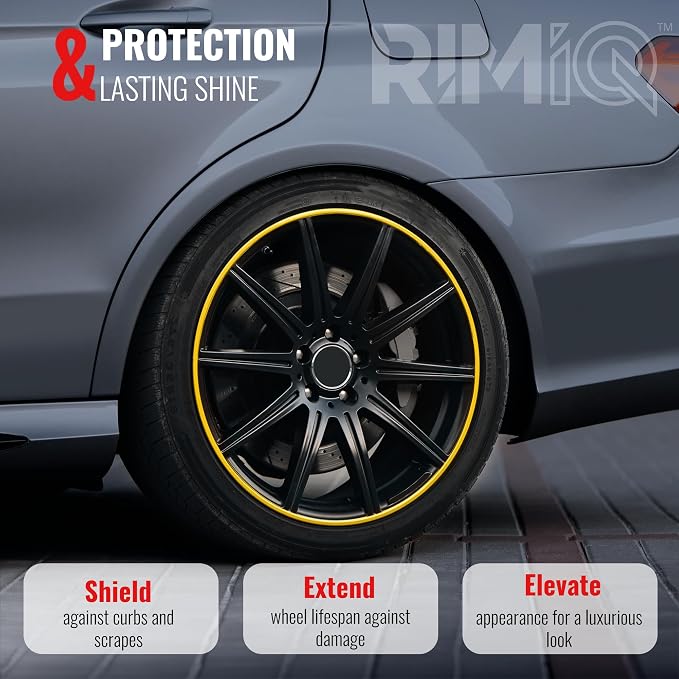 PROTECTiQ Universal Wheel Protection - Trim Easy to Apply with Automotive 3M Tape. 6 Colors - Fits Up to 24" Rims - Including Tesla - Yellow