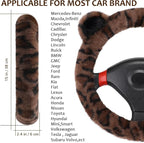 Fuzzy Car Steering Wheel Cover, Warm Fluffy Leopard Steering Wheel Cover with Cute Ears, Soft Plush Furry Car Accessories Decor for Women, Non-Slip Universal 15 inch Fit Vehicle, Truck, SUVs
