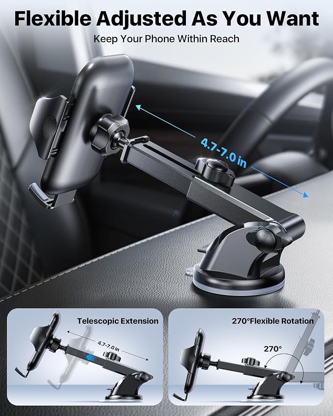 Car Phone Holder, 2026 Military-Grade 89lbs Strongest Suction Phone Holders for Your Car Dashboard/Windshield/Vent Easy Clamp Car Phone Mount Stand for iPhone 17 16 15 14 13 Pro Max Samsung