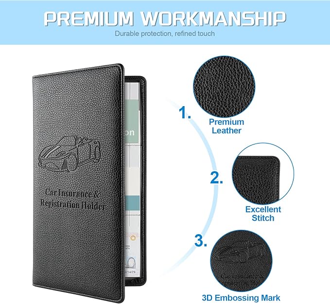 2Pack Car Registration and Insurance Holder,Car Document Holder for Cards License with Magnetic Shut,Vehicle Glove Box Car Organizer for Documents, Cards, License(Embossed leather Black)