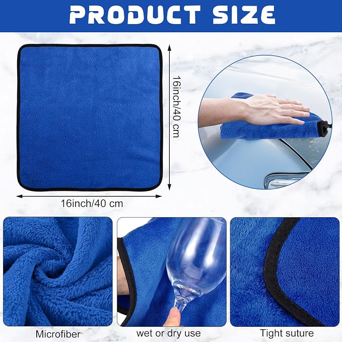 60 Pcs Blue Microfiber Towels: 16"x16" Microfiber Drying Towels Bulk Micro Fiber Car Cleaning Cloth for Cars Drying Washing Polishing Cleaning Household Supplies