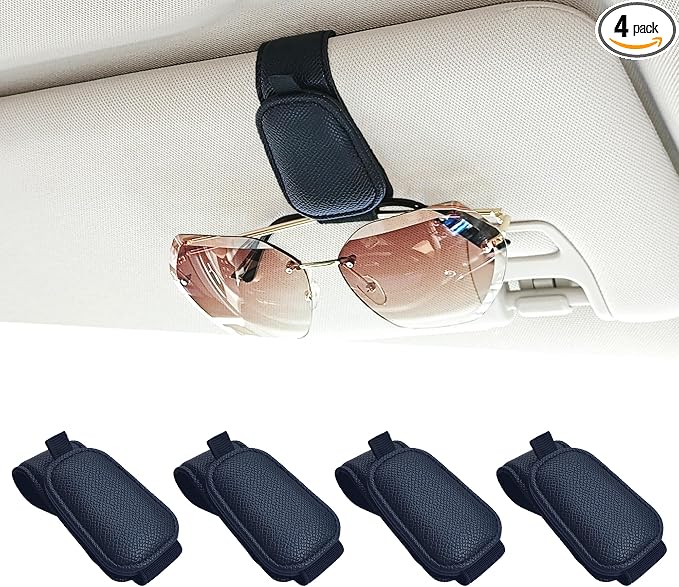 2 Packs Magnetic Sunglass Holder for Car Visor (4Pcs Black) | Magnetic Interior Car Accessories