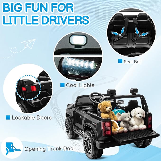 24V Licensed Colorado Electric Car for Kids, Ride on Toys for Toddlers with Remote Control, 2 Seater Electric Car Ride On Vehicle w/Bluetooth, Soft Start, LED Lights - Black