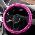Cute Diamond Soft Leather Anti-Slip Steering Wheel Cover with Bling Bling Crystal Rhinestones, Universal 15 Inch for Women Girls, Fit Vehicles, Sedans, SUVs, Vans, Trucks - Hot Pink