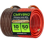 10 Gauge Battery Cable CCA Wire, 50FT Each Red Black Low Voltage Primary Automotive Power Ground Cable for Car Audio Amp Subwoofer RV Wiring
