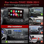 Car Radio for Honda Civic 2006 2007 2008 2009 2010 2011 with Apple Carplay Android Auto 2+32GB 10.1" Touch Screen Stereo for Honda Civic with in-Dash GPS, WiFi, BT, DSP, Backup Camera, MIC