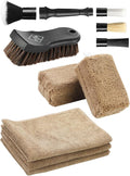 9PCS Car Interior Detailing Set, Microfiber Cloth & Applicator, Double-Head Detailing Brushes, Natural Bristles, Scratch-Free, Ultra-Soft for Seats Leather Care or Cleaning