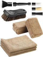 9PCS Car Interior Detailing Set, Microfiber Cloth & Applicator, Double-Head Detailing Brushes, Natural Bristles, Scratch-Free, Ultra-Soft for Seats Leather Care or Cleaning