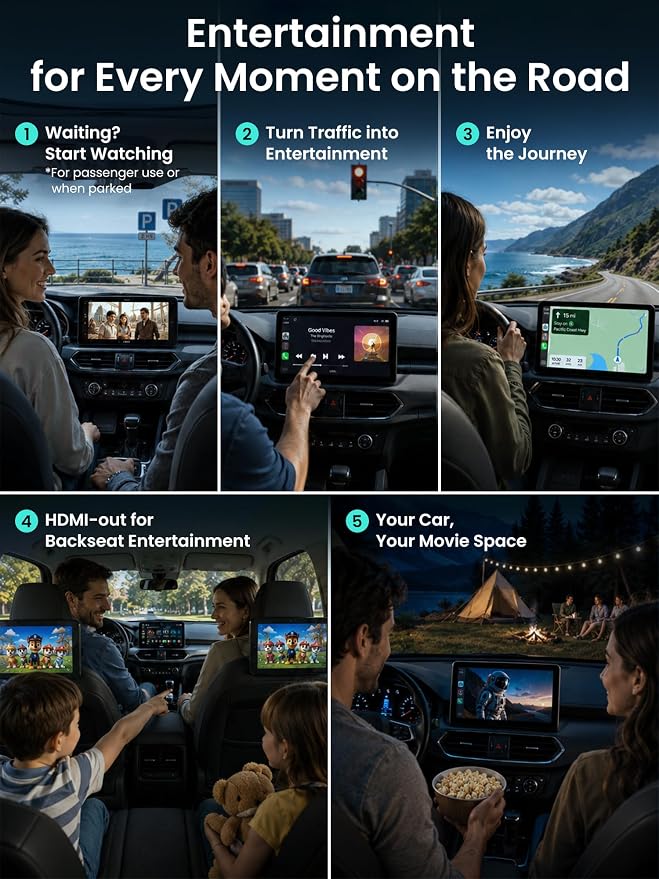 Wireless CarPlay Adapter, Magic AI Box with HDMI Output | CarPlay Adapter, Wireless Android Auto, Dual Wi-Fi, HDMI Rear-Screen Mirroring, Family Road Trips, CB4CT-GY