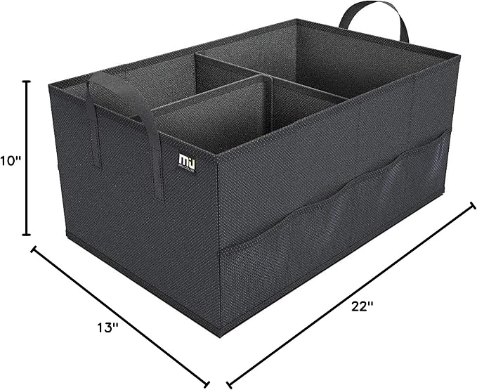 Trunk Organizer for Car, Car Organizer, 8 Mesh Pockets Trunk Organizer for SUV, Non-Slip Bottom, Storage Organizer for Sedans, Van, Jeep, Grocery, 2 Compartments, Black 22"x13"x11"