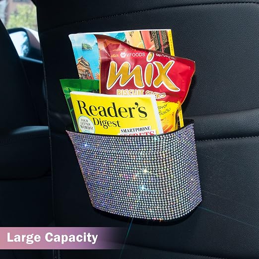 Car Trash Can, Hanging Trash Bin, Leakproof Garbage Organizer, Bling Vehicle Waste Basket, Mini Dustbin Container with Clip for Car, Office, Kitchen, Bedroom, Home and More, Multicolor