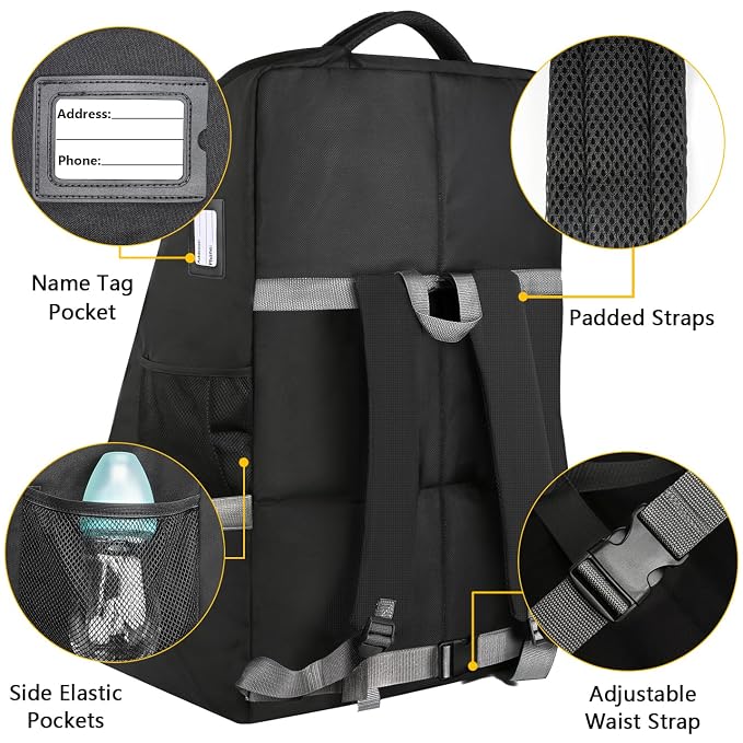 Padded Car Seat Travel Bag Backpack for Airplane, Heavy Duty Car Seat Bags for Air Travel, Carseat Cover for Airplane Travel with Shoulder Strap, Car Seats Carrier for Airport, Black