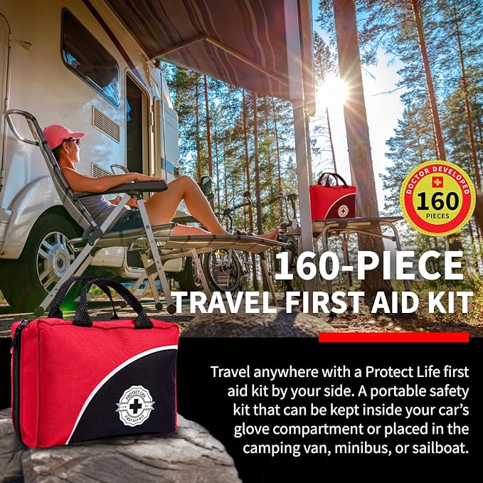 Survival First Aid Kit for Home/Business, Camping Survival Kits | Mini Travel First Aid Kit | Camping Equipment | Small Kits for Car | Outdoor Emergency Survivals Pack - 160pcs