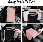 Car Center Console Cover, Upgraded Leather Car Armrest Cushion with 2 Storage Pockets, Universal Waterproof Cushion Pad, Non-Slip Car Interior Accessories, Fits Most Sedans SUVs Trucks (Pink)