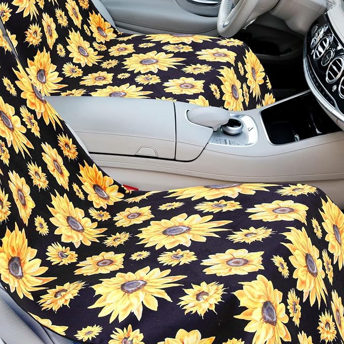 Car Seat Towel Covers with Storage Bag, 63 x 32 Inch Universal Non Slip Waterproof Sweat Protector for Car Truck, Gym Swimming Running, Machine Washable(2 Pack,Sunflower)