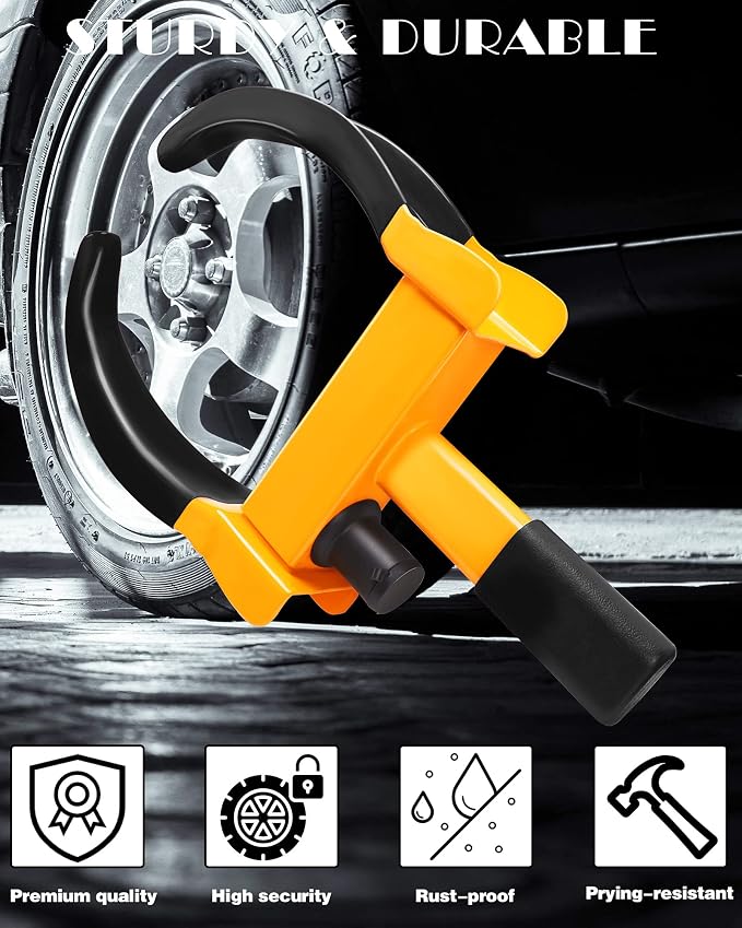 Universal Wheel Lock Heavy Duty Security Trailer Wheel Lock Anti Theft Wheel Locks for Cars SUV Camper Motorcycle Trailer Great Deterrent Bright Color with 3 Keys (Red-Yellow)