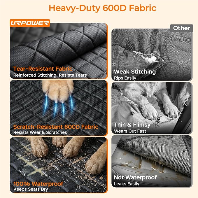 Dog Car Seat Cover for Pets 100% Waterproof Seat Cover Hammock 600D Heavy Duty Scratch Proof Nonslip Durable Soft Back Seat Covers for Cars and SUVs