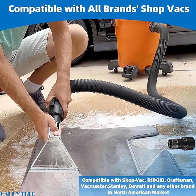 Universal Fits All Shop Vacs with 2-1/2"& 1-7/8" & 1-1/4" Adapters Large 7-1/2"& Small 3-1/2" Clear Head for Upholstery/Carpet Cleaning, Shop Vac Extractor Attachment