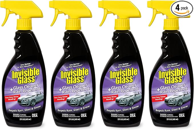 92184-4PK Glass Cleaner + Rain Repellent 2-in-1 Windshield and Window Spray, Cleans Auto Glass, Repels Rain, Sleet, Snow, Improves Wet Weather Visibility – 22 fl oz (Pack of 4)