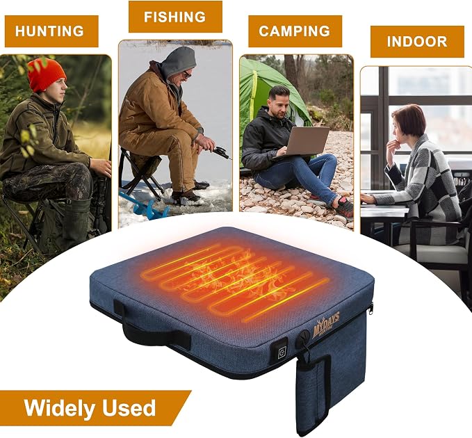 Portable Heated Seat Cushion, Memory Foam Heating Seat Pad for Outdoor Stadium Bleacher Camping, Power Bank Not Included（Blue）