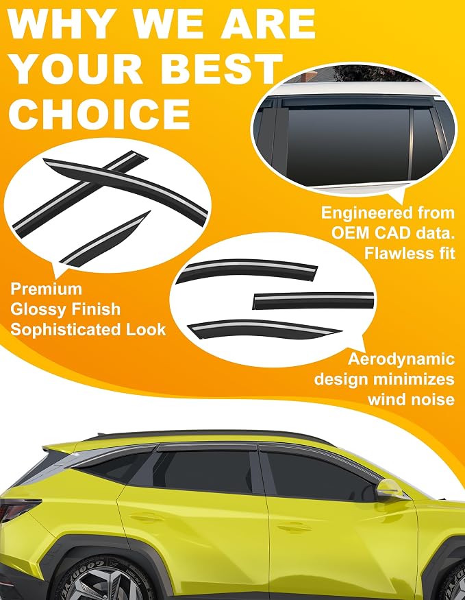 6-pcs Low-Profile Window Rain Guard for Hyundai Tucson 2022-2026 Rain Guards Side Window Visors Extra-Thick Vent Visor Window Deflectors Tape-on Vent Shades Car Accessories