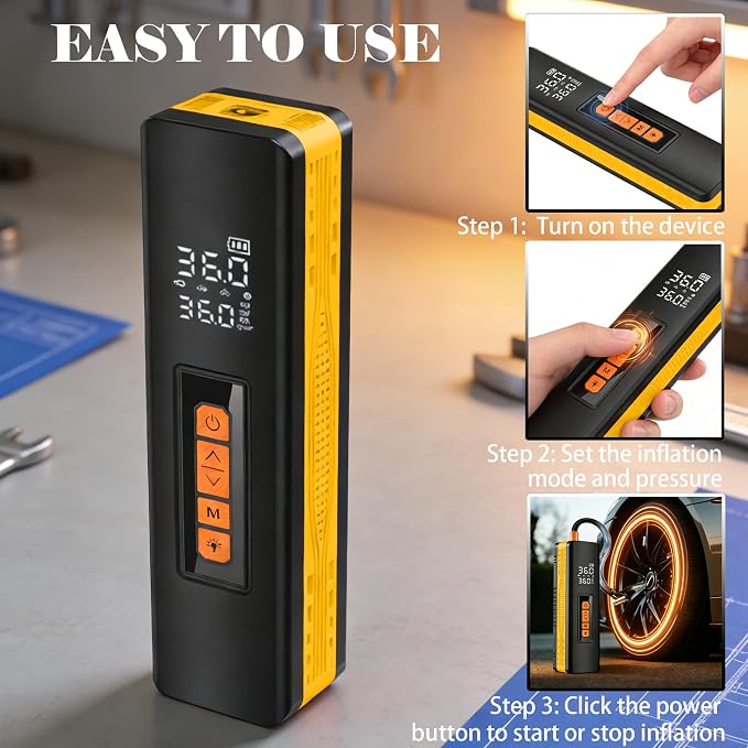 Tire Inflator Portable Air Compressor, 5X Faster 150 PSI Portable Tire Inflator for Car, Built-in Magnetic Storage, Auto Shut-Off Cordless Air Pump, LED Light for Cars, Motor, Bikes