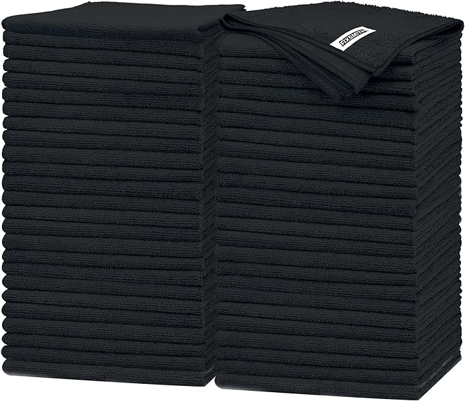 Black Microfiber Cleaning Cloth -Pack of 50, Highly Absorbent Cleaning Rags, 16"X12" All Purpose Cleaning Towels for Housekeeping, Kitchen, Car, Lint Free and Reusable Microfiber Towels