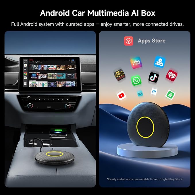 Wireless CarPlay&Android Auto Adapter Magic AI Box with 4G LTE | 8GB+128GB, GPS, Full Android OS, Gemini 3.0, Compatible with Wired Factory CarPlay&Android Auto, Support for YouTube/Netflix