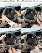 Boho Steering Wheel Cover with Baja Blanket Cloth, Ethnic Style Auto Wheel Cover Made of Coarse Flax, Fits 14 1/2-15 1/4 inches Car Wheel