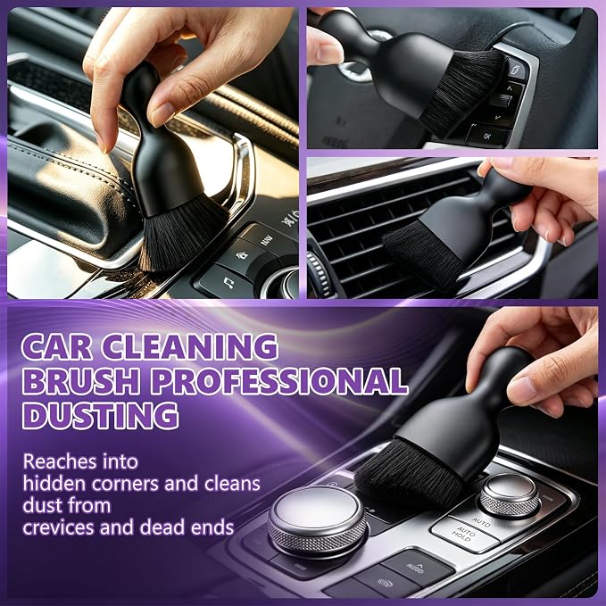 Windshield Cleaning Tool, 13PCS Car Detailing Kit Interior Cleaner, Car Window Cleaner with Extendable Handle, Car Interior Cleaning Kit with Detailing Brushes for Women Men (Purple)