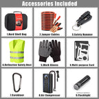 Car Roadside Emergency Kit, Portable Auto Air Compressor Tire Inflator, Jumper Cable, Car Emergency Kits for Teenagers, Black