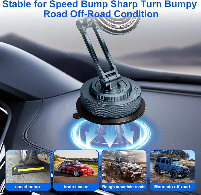 PIEPIE All-Metal Alloy Long Arm Magnetic Suction Cup Car Phone Mount Holder | Strong Powerful Magnetic Heavy-Duty Windshield Dash 360° Mechanical Rotation Cell Mobile Phone Vehicle Bracket for All Cars