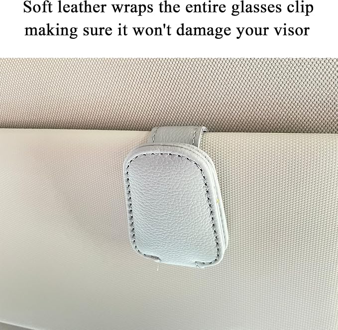KIWEN Sunglasses Holders for Car Visor, Magnetic Leather Glasses Eyeglass Clip for Car, Ticket Card Clip Sunglasses Mount, Car Visor Accessories Gadgets (1, Grey)