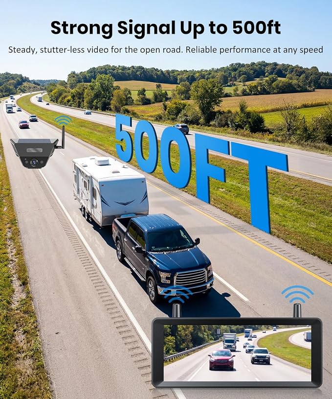Solar Magnetic Wireless Backup Camera, 1-Min Easy Magnetic Install | Smart Detection Helps Spot Cars & Pedestrians, 7.2" 1080P Split Screen Monitor, Back Up Camera for Truck RV Trailer Camper