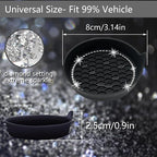 2PCS Bling Car Coasters, Non-Slip Insert Water Bottle Holder Pads, Bling Crystal Rhinestone Dustproof Automotive Interior Accessories, Universal for Vehicles, Trucks, RVs (2 pcs, Black)