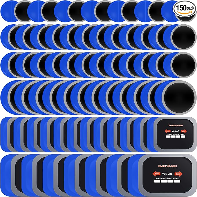 150 Pcs Tire Patches 5 Sizes Rubber Radial Tire Repair Patch Plug Kit Heavy Duty Emergency Repair Tool for Puncture Car Truck Bus Tractor Vehicle Motorcycle 32, 42, 58, 65x80, 85x120 mm