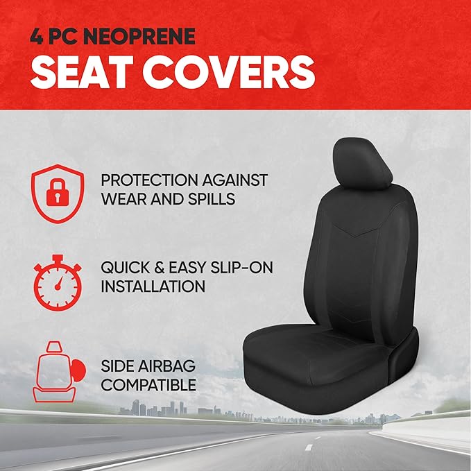SpillGuard 2 Black Seat Covers for Cars & Seat Covers for Trucks - Neoprene Lining Waterproof Car Seat Covers Front Seats Only - SUV Seat Covers Protector - Forros para Asientos de Carro