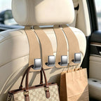 Car Headrest Hooks, Premium Suede with Metal Car Seat Back Storage Hooks for Handbag Coats Umbrella Backpack - 4 Pack, Beige